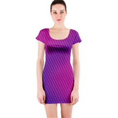 Purple Pink Dots Short Sleeve Bodycon Dress