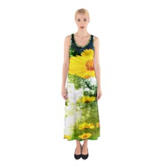 Yellow Flowers Sleeveless Maxi Dress