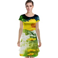 Yellow Flowers Cap Sleeve Nightdress