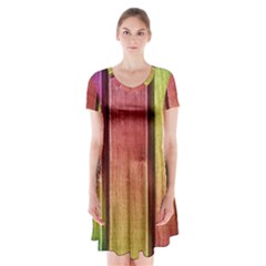 Colourful Wood Painting Short Sleeve V-neck Flare Dress