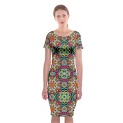 Jewel Tiles Kaleidoscope Classic Short Sleeve Midi Dress by WolfepawFractals