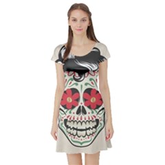 Man Sugar Skull Short Sleeve Skater Dress by LimeGreenFlamingo