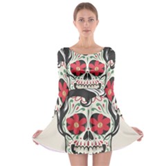 Man Sugar Skull Long Sleeve Skater Dress by LimeGreenFlamingo