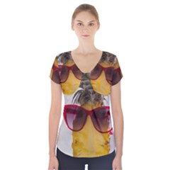 Pineapple With Sunglasses Short Sleeve Front Detail Top by LimeGreenFlamingo