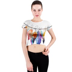 Watercolor Feathers Crew Neck Crop Top by LimeGreenFlamingo