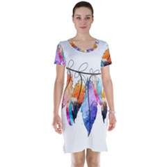 Watercolor Feathers Short Sleeve Nightdress