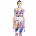 Watercolor Feathers Short Sleeve Front Wrap Dress View1