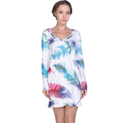 Watercolor Feather Background Long Sleeve Nightdress by LimeGreenFlamingo