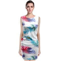 Watercolor Feather Background Sleeveless Velvet Midi Dress