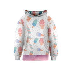 Hand Drawn Ice Creams Pattern In Pastel Colorswith Pink Watercolor Texture  Kids  Pullover Hoodie by LimeGreenFlamingo