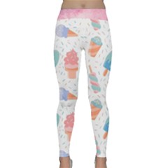 Hand Drawn Ice Creams Pattern In Pastel Colorswith Pink Watercolor Texture  Classic Yoga Leggings by LimeGreenFlamingo