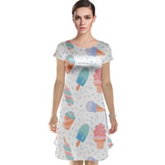Hand Drawn Ice Creams Pattern In Pastel Colorswith Pink Watercolor Texture  Cap Sleeve Nightdress by LimeGreenFlamingo