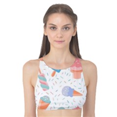 Hand Drawn Ice Creams Pattern In Pastel Colorswith Pink Watercolor Texture  Tank Bikini Top by LimeGreenFlamingo