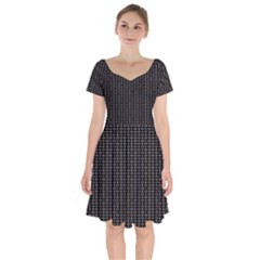 Dark Black Mesh Patterns Short Sleeve Bardot Dress