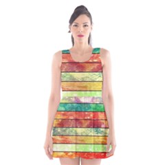 Stripes Color Oil Scoop Neck Skater Dress