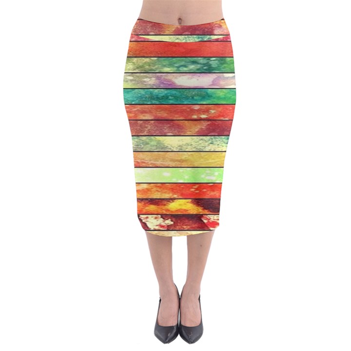 Stripes Color Oil Midi Pencil Skirt