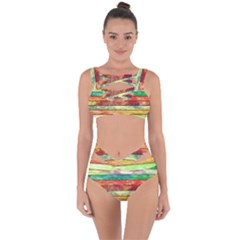 Stripes Color Oil Bandaged Up Bikini Set  by BangZart