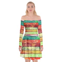 Stripes Color Oil Off Shoulder Skater Dress