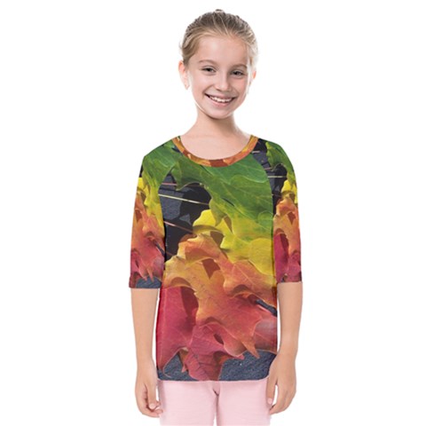 Green Yellow Red Maple Leaf Kids  Quarter Sleeve Raglan Tee by BangZart