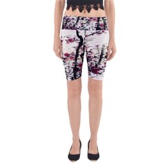 Pink Flower Ink Painting Art Yoga Cropped Leggings