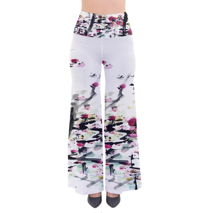 Pink Flower Ink Painting Art Pants