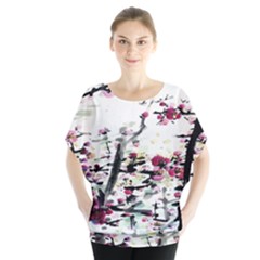 Pink Flower Ink Painting Art Blouse