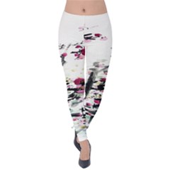 Pink Flower Ink Painting Art Velvet Leggings