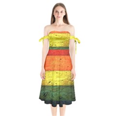 Five Wall Colour Shoulder Tie Bardot Midi Dress