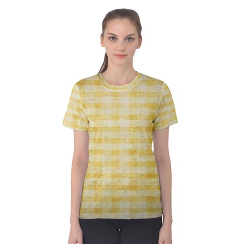 Spring Yellow Gingham Women s Cotton Tee by BangZart