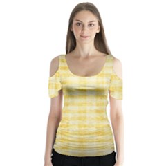 Spring Yellow Gingham Butterfly Sleeve Cutout Tee 