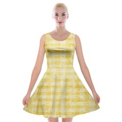 Spring Yellow Gingham Velvet Skater Dress