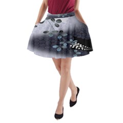 Abstract Black And Gray Tree A-line Pocket Skirt