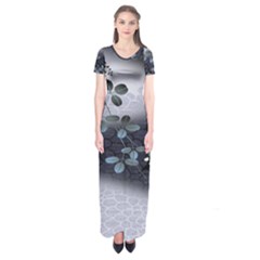 Abstract Black And Gray Tree Short Sleeve Maxi Dress