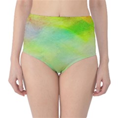 Abstract Yellow Green Oil High-waist Bikini Bottoms