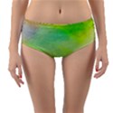 Abstract Yellow Green Oil Reversible Mid-Waist Bikini Bottoms View1