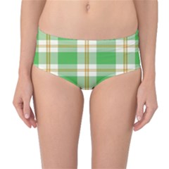 Abstract Green Plaid Mid-waist Bikini Bottoms