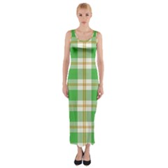 Abstract Green Plaid Fitted Maxi Dress