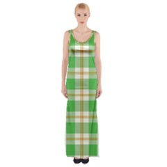 Abstract Green Plaid Maxi Thigh Split Dress