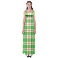 Abstract Green Plaid Empire Waist Maxi Dress