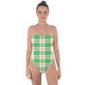 Abstract Green Plaid Tie Back One Piece Swimsuit View1