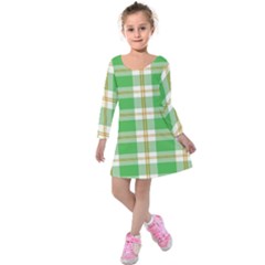 Abstract Green Plaid Kids  Long Sleeve Velvet Dress by BangZart