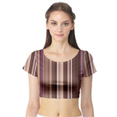 Brown Vertical Stripes Short Sleeve Crop Top (tight Fit)