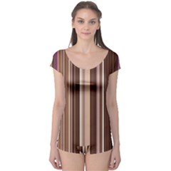 Brown Vertical Stripes Boyleg Leotard 