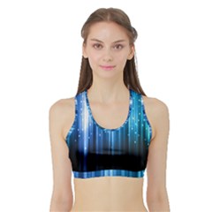 Blue Abstract Vectical Lines Sports Bra With Border