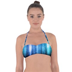 Blue Abstract Vectical Lines Halter Bandeau Bikini Top