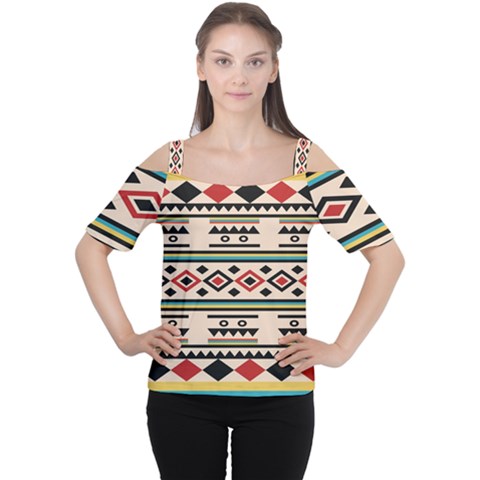 Tribal Pattern Women s Cutout Shoulder Tee by BangZart