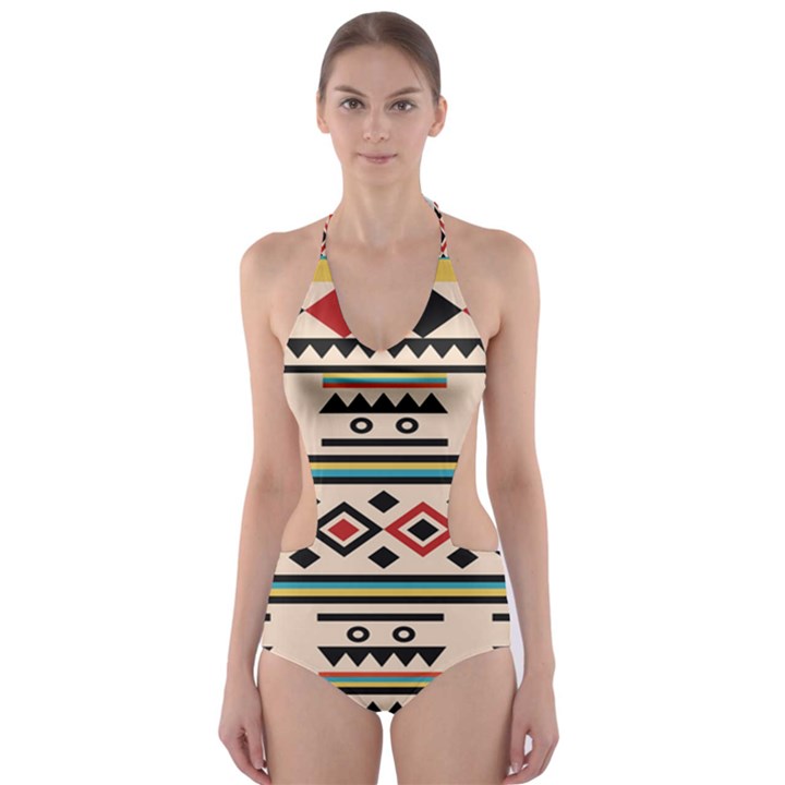 Tribal Pattern Cut-Out One Piece Swimsuit