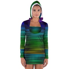 Blue And Green Lines Women s Long Sleeve Hooded T-shirt