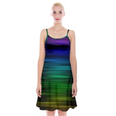 Blue And Green Lines Spaghetti Strap Velvet Dress by BangZart