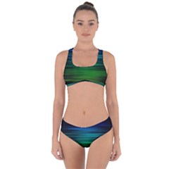 Blue And Green Lines Criss Cross Bikini Set by BangZart